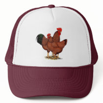 Production Red Chickens Trucker Hats
