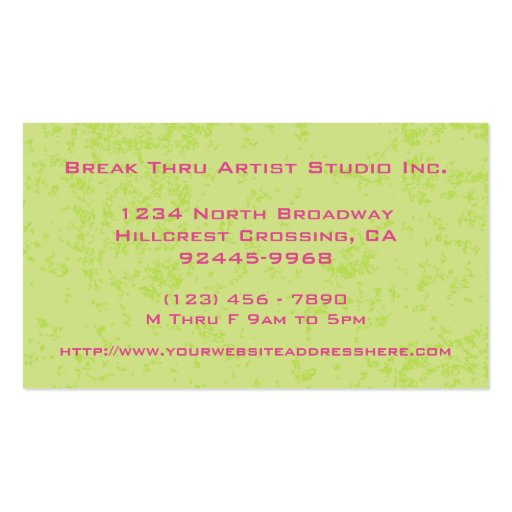 Professional Artist Studio Business Card (back side)