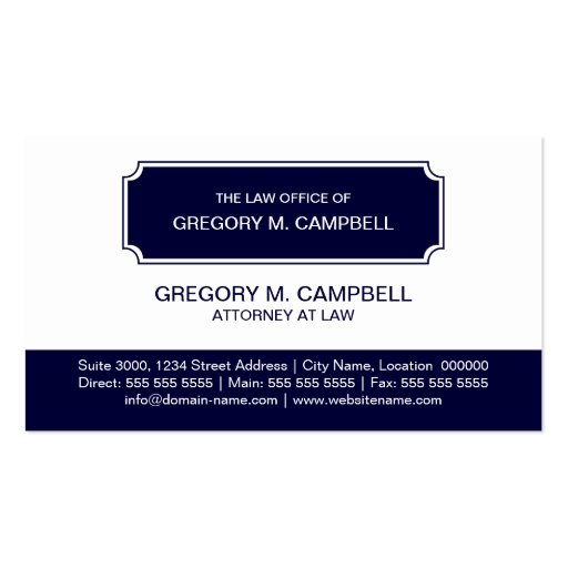 Professional / Attorney Navy Blue Business Cards (front side)