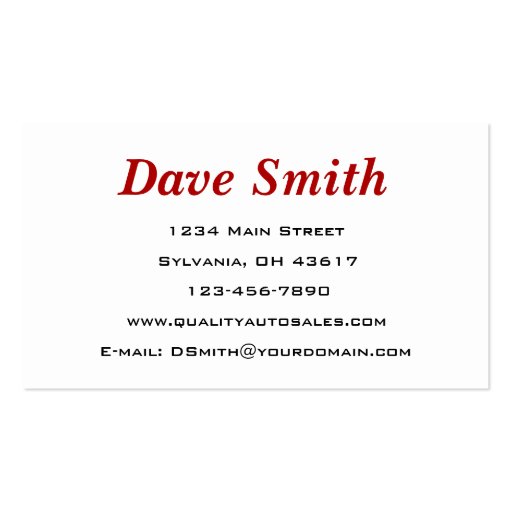 Professional Auto Detailer Business Card (back side)