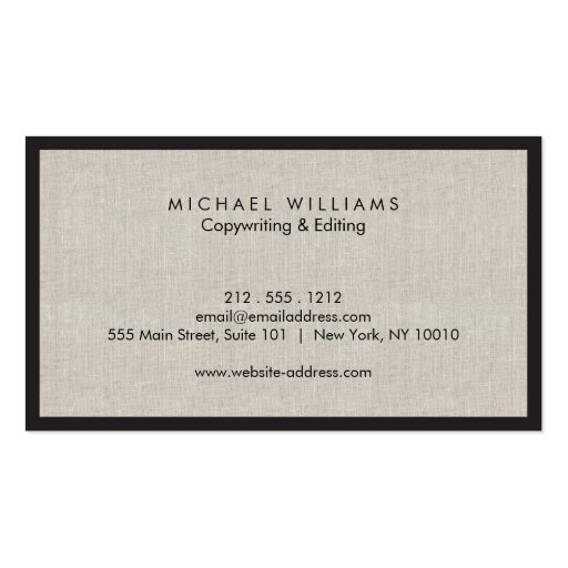 Professional Black and Tan Linen Business Card (back side)