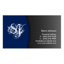 Professional Blue Metal Business Card Financial