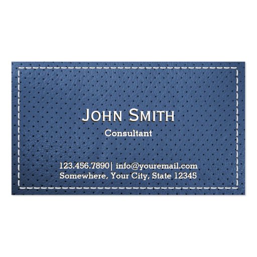 Professional Blue Stitched Leather Business Cards (front side)
