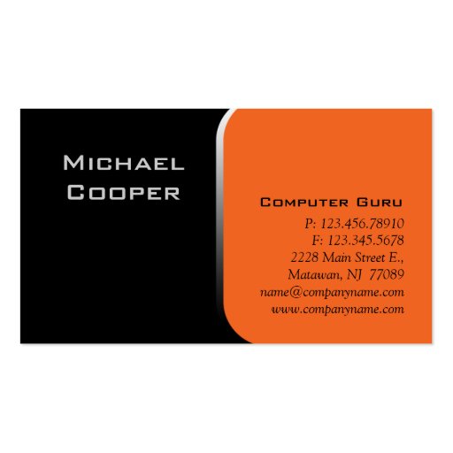 Professional Business Card Computer Orange (front side)