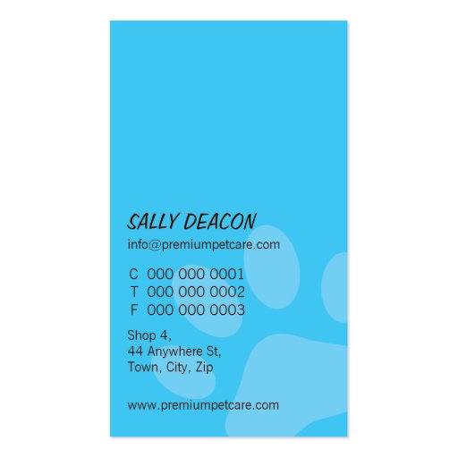 PROFESSIONAL BUSINESS CARD pet care aqua blue (back side)