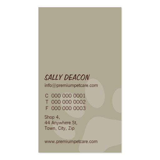 PROFESSIONAL BUSINESS CARD pet care light brown (back side)