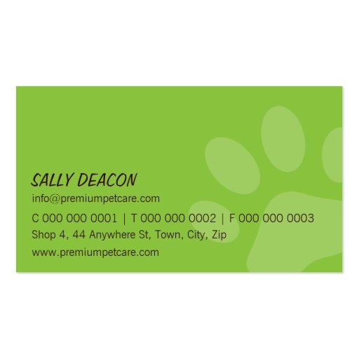PROFESSIONAL BUSINESS CARD pet care lime green (back side)