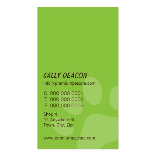PROFESSIONAL BUSINESS CARD pet care lime green (back side)