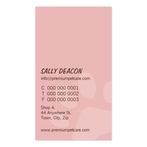 PROFESSIONAL BUSINESS CARD pet care pale pink (back side)