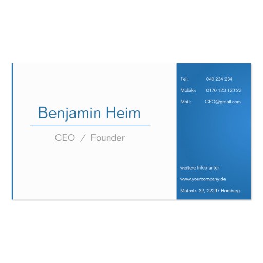 Professional Businesses visiting cards Blue White Business Cards (back side)