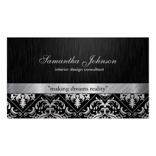 Professional Elegant Black and Silver Damask Business Card Templates (front side)