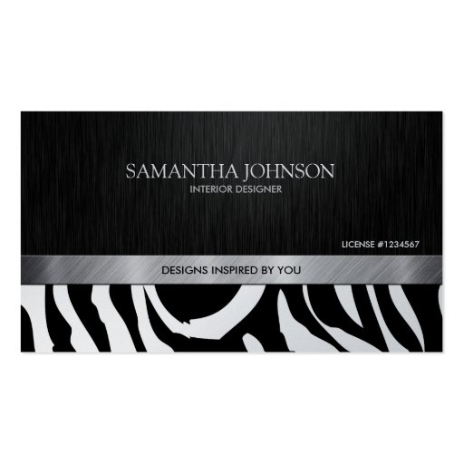 Professional Elegant Black & Silver Zebra Stripes Business Card (front side)