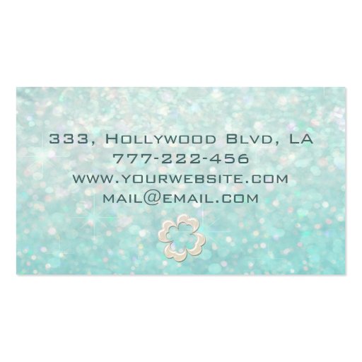 Professional elegant chic pearl shamrock glittery business cards (back side)