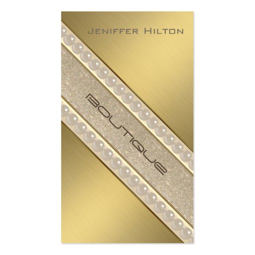 Professional elegant golden look glittery pearls business cards (front side)