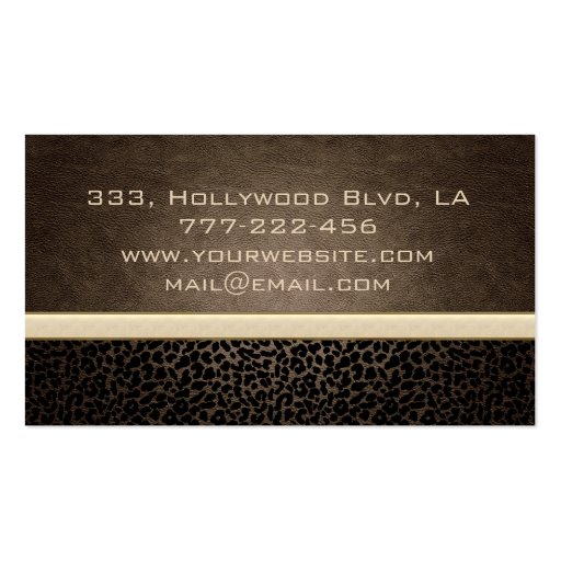 Professional elegant leopard print glittery business cards (back side)