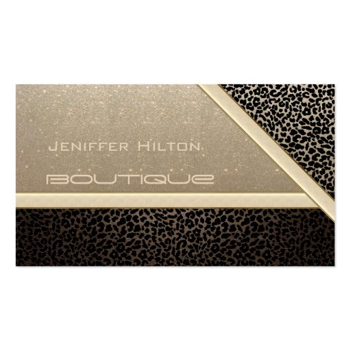 Professional elegant leopard print glittery business cards (front side)