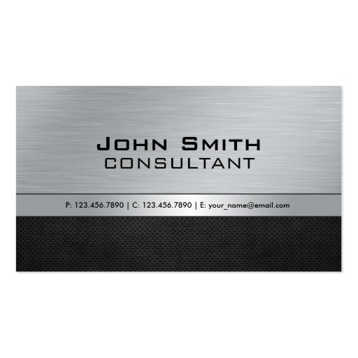 Professional Elegant Modern Silver Black Metal Business Cards (front side)