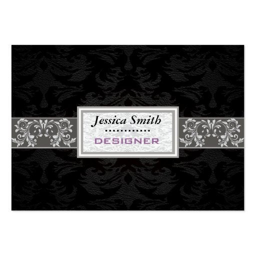 Professional elegant plain modern damask black business card (front side)