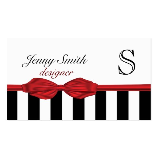 Professional Elegant red bowstripes monogram Business Card (front side)