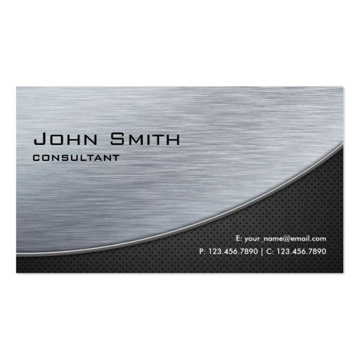 Professional Elegant Silver Modern Metal Black Business Card Templates (front side)