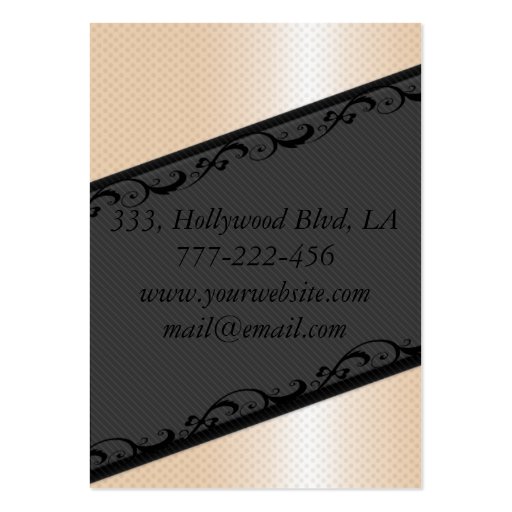 Professional elegant stripes lace champagne dots business card template (back side)