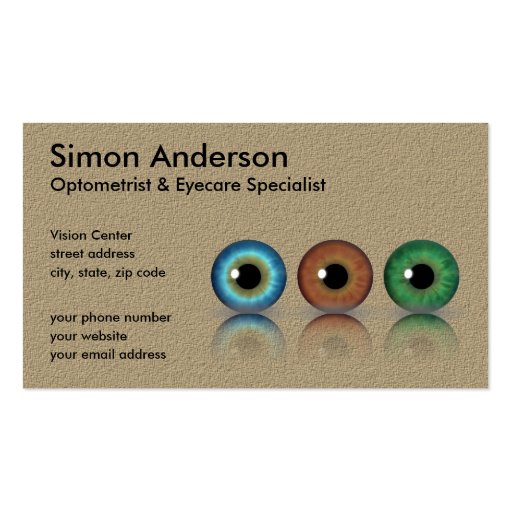 Professional Eyeballs Optometry Business Cards (front side)
