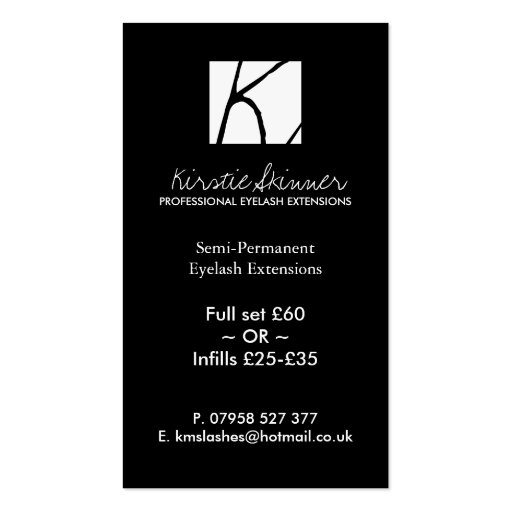 Professional Eyelash Extensions / Business Cards (back side)