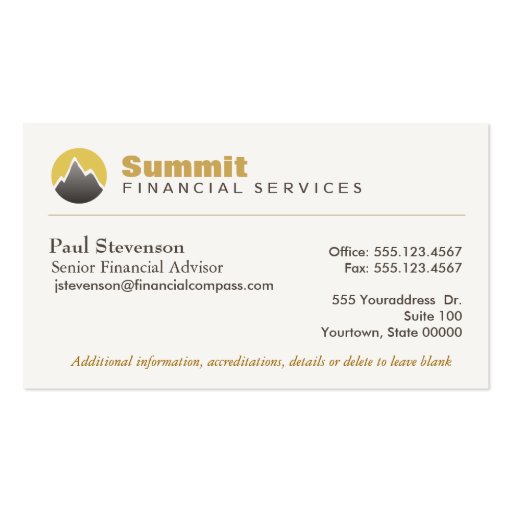 Professional Financial Advisor & Analyst Finance Business Card (front side)