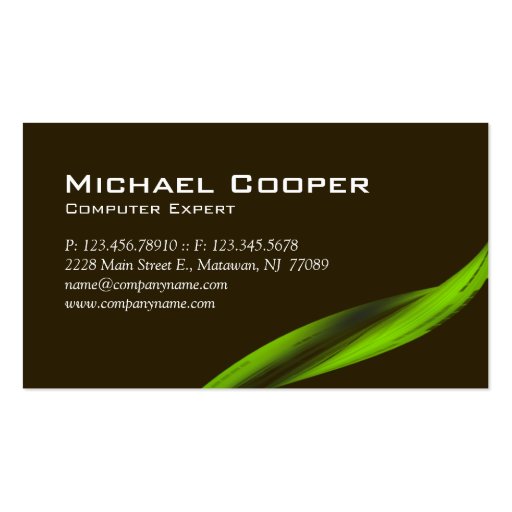 Professional Green Wave Business Card Brown (back side)