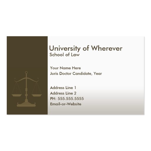 professional justice law student business card template (front side)
