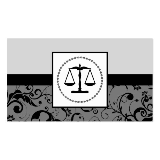 professional law : damask justice scales business card template (front side)