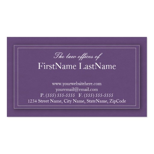 Professional Lawyer Business Cards in Purple (back side)