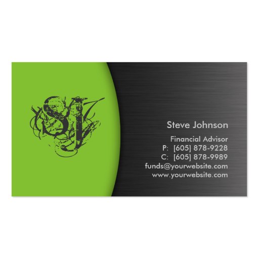 Professional Metal Business Card Financial Green (front side)