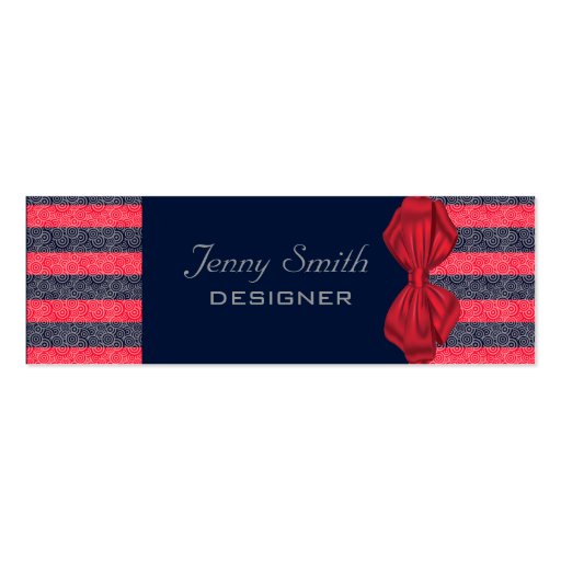 Professional modern elegant red bow stripes business cards (front side)