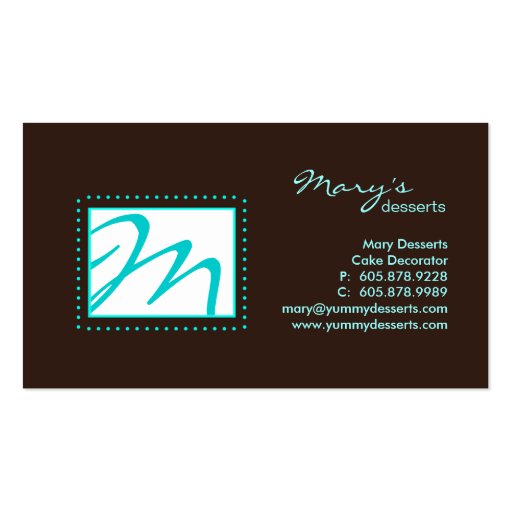 Professional Monogram Business Card Blue Brown (front side)