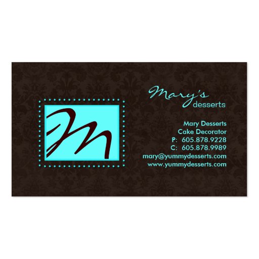Professional Monogram Business Card Blue Brown (front side)