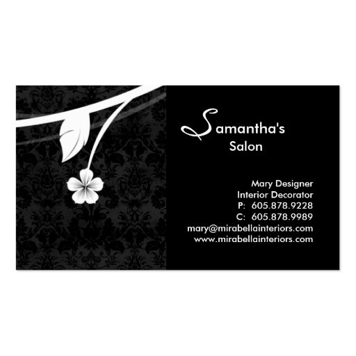 Professional Monogram Business Card Floral Black (back side)