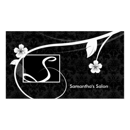 Professional Monogram Business Card Floral Black (front side)
