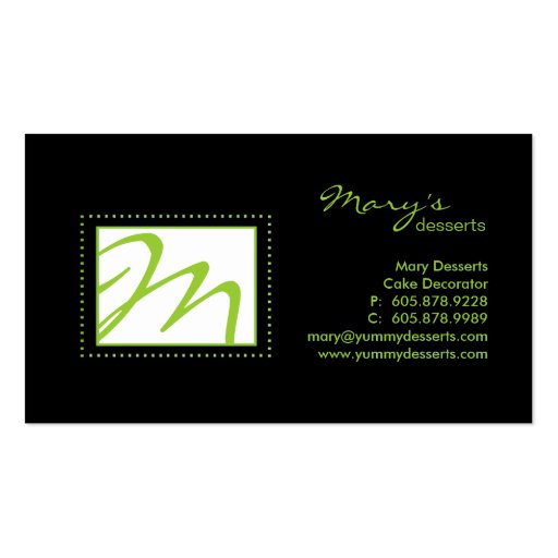 Professional Monogram Business Card Green Black (front side)