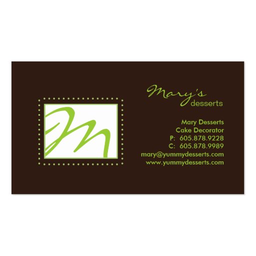 Professional Monogram Business Card Green Brown (front side)