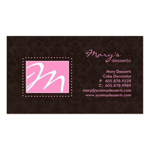 Professional Monogram Business Card Pink Brown (front side)