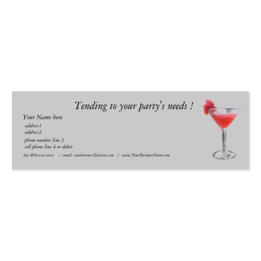 Professional Party Planner Bartender Business Card (front side)
