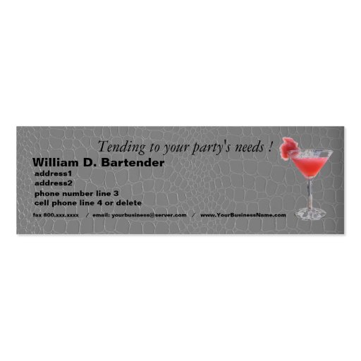 Professional Party Planner on Gray Alligator Business Cards (front side)