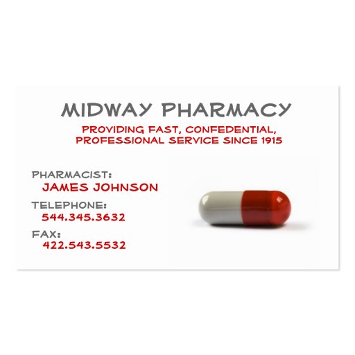 Professional Pharmacy business card (front side)