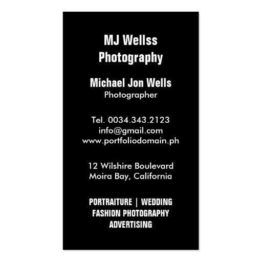 Professional Photographer Business Card (back side)