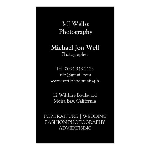 Professional Photographer Business Cards (back side)