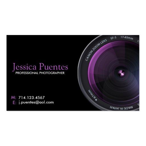 Professional Photographer Camera Lens Business Card Templates (front side)