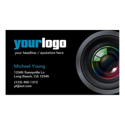 Professional Photographer Camera Lens (your logo) Business Cards (front side)