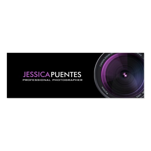 Professional Photographer Purple Camera Lens Business Cards (front side)