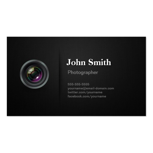 Professional Plain Black - Camera Photographer Business Card (front side)